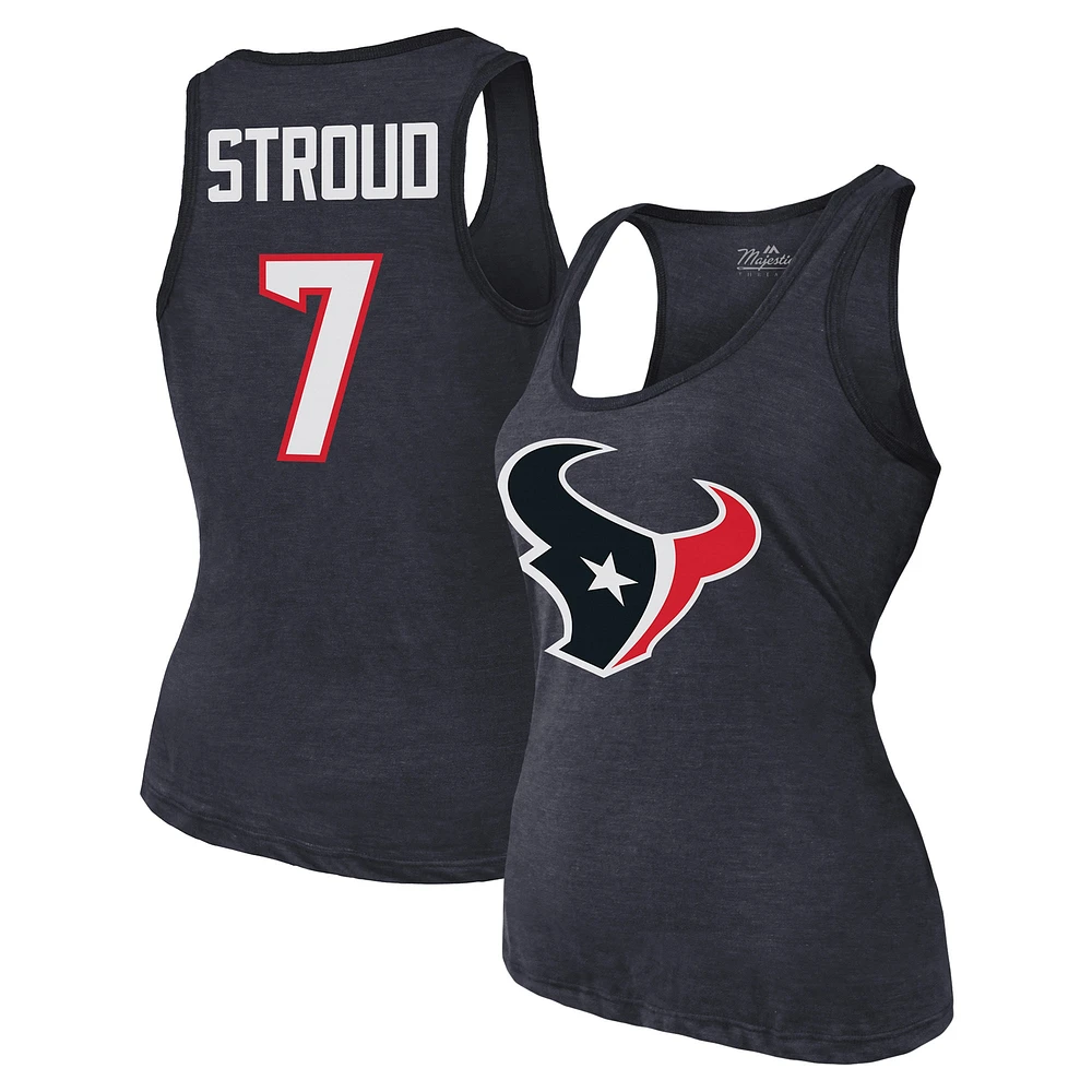 Women's Majestic Threads C.J. Stroud Navy Houston Texans Name & Number Tri-Blend Tank Top