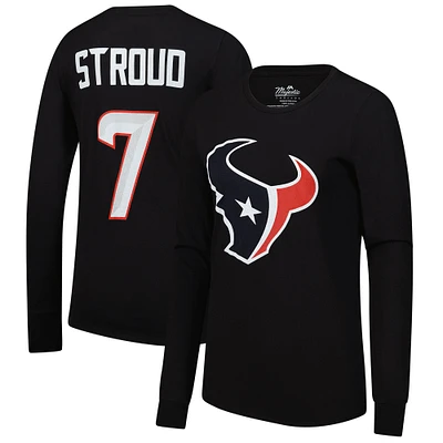 T-shirt à manches longues pour femme Majestic Threads C.J. Stroud Navy Houston Texans avec nom et numéro du joueur