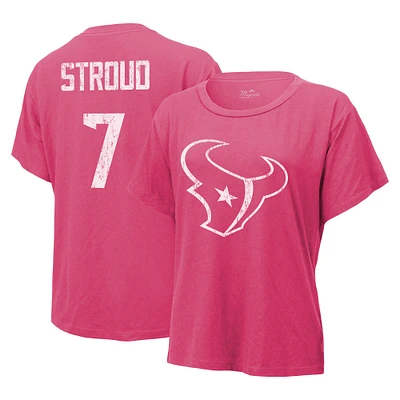 T-shirt Majestic Threads C.J. Stroud rose avec nom et numéro des Houston Texans pour femmes