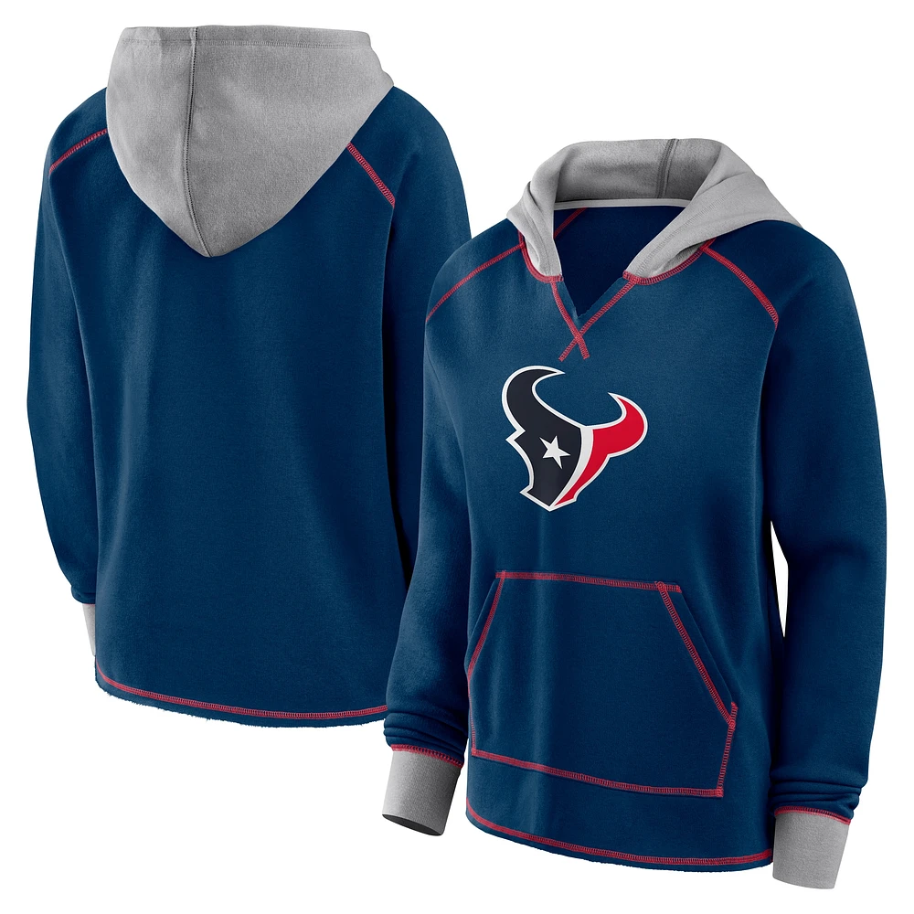 Women's Navy Houston Texans Boom Fleece Pullover V-Neck Hoodie