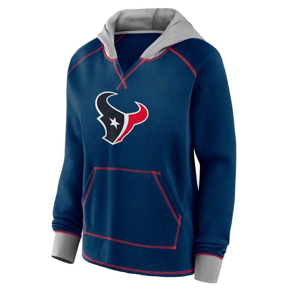 Women's Navy Houston Texans Boom Fleece Pullover V-Neck Hoodie