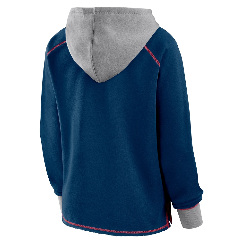 Women's Navy Houston Texans Boom Fleece Pullover V-Neck Hoodie