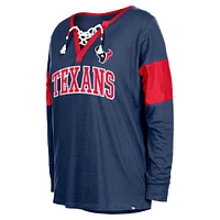 T-shirt à manches longues et col cranté lacets pour femme New Era bleu marine Houston Texans