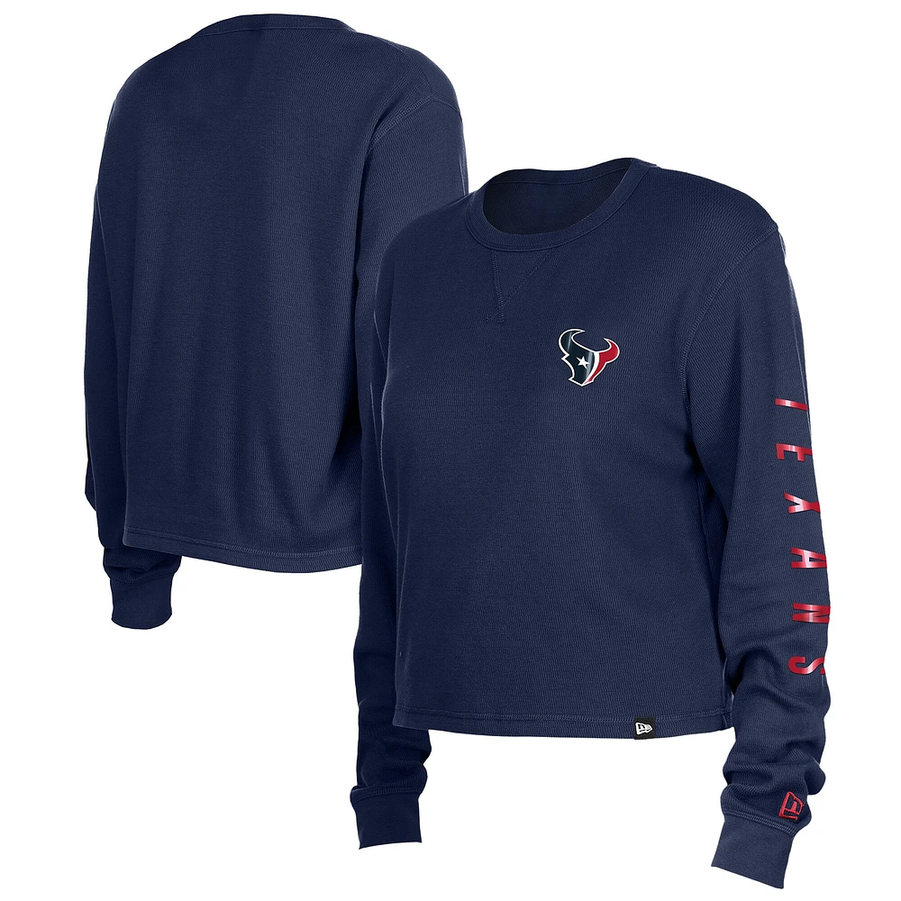 Women's New Era  Navy Houston Texans Thermal Crop Long Sleeve T-Shirt