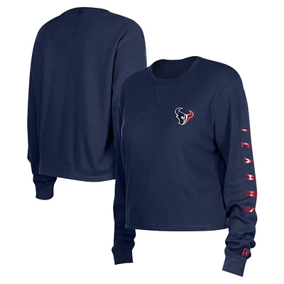 T-shirt court thermique à manches longues bleu marine Houston Texans New Era pour femme