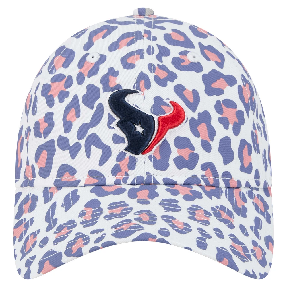 Casquette ajustable 9TWENTY blanche Houston Texans Active Leopard de New Era pour femme