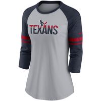 Women's Nike Heathered Gray/Navy Houston Texans Stripe Mesh Nickname Tri-Blend 3/4-Sleeve T-Shirt