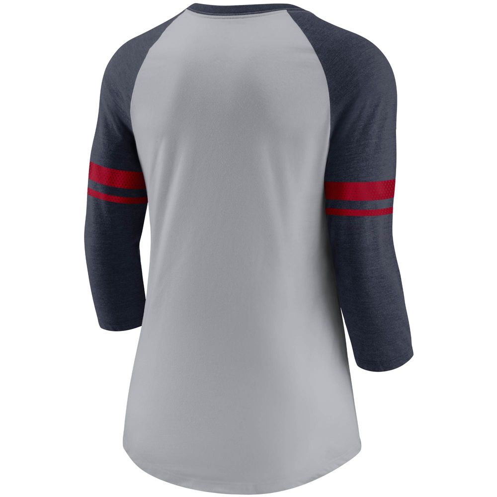 Women's Nike Heathered Gray/Navy Houston Texans Stripe Mesh Nickname Tri-Blend 3/4-Sleeve T-Shirt