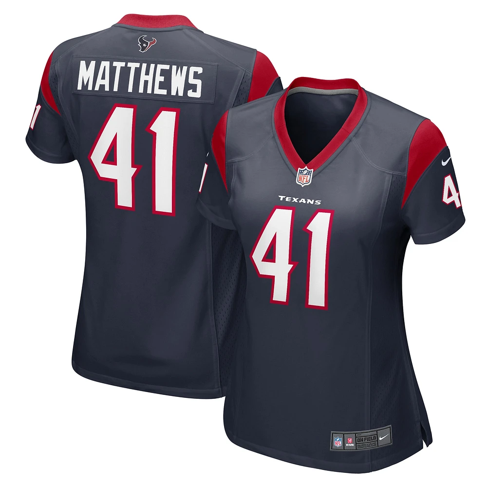 Maillot de match l'équipe des Houston Texans Nike Jesse Matthews pour femme, bleu marine