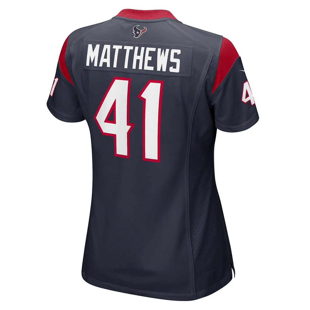 Maillot de match l'équipe des Houston Texans Nike Jesse Matthews pour femme, bleu marine