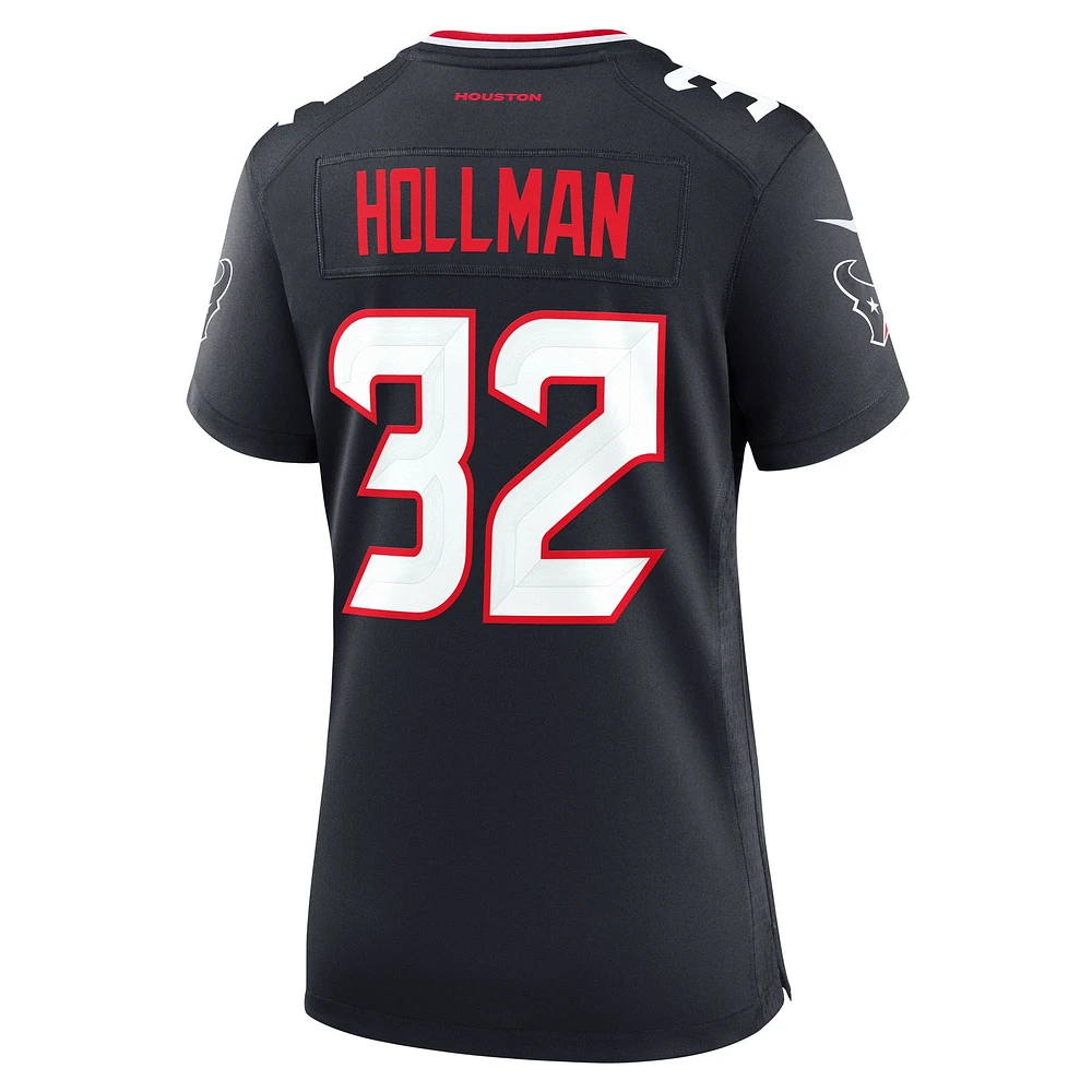 Maillot de match Nike Ka'Dar Hollman bleu marine pour femme des Houston Texans