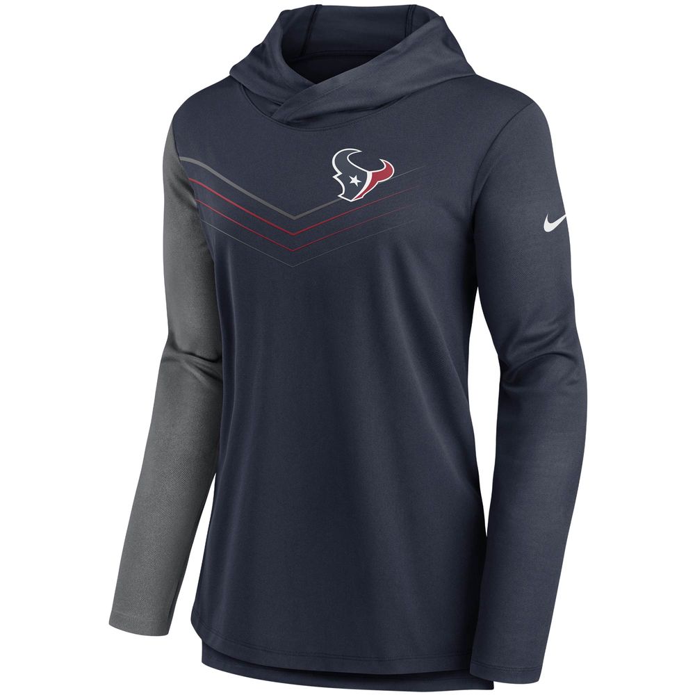 Women's Nike Navy/Heathered Charcoal Houston Texans Chevron Hoodie Performance Long Sleeve T-Shirt