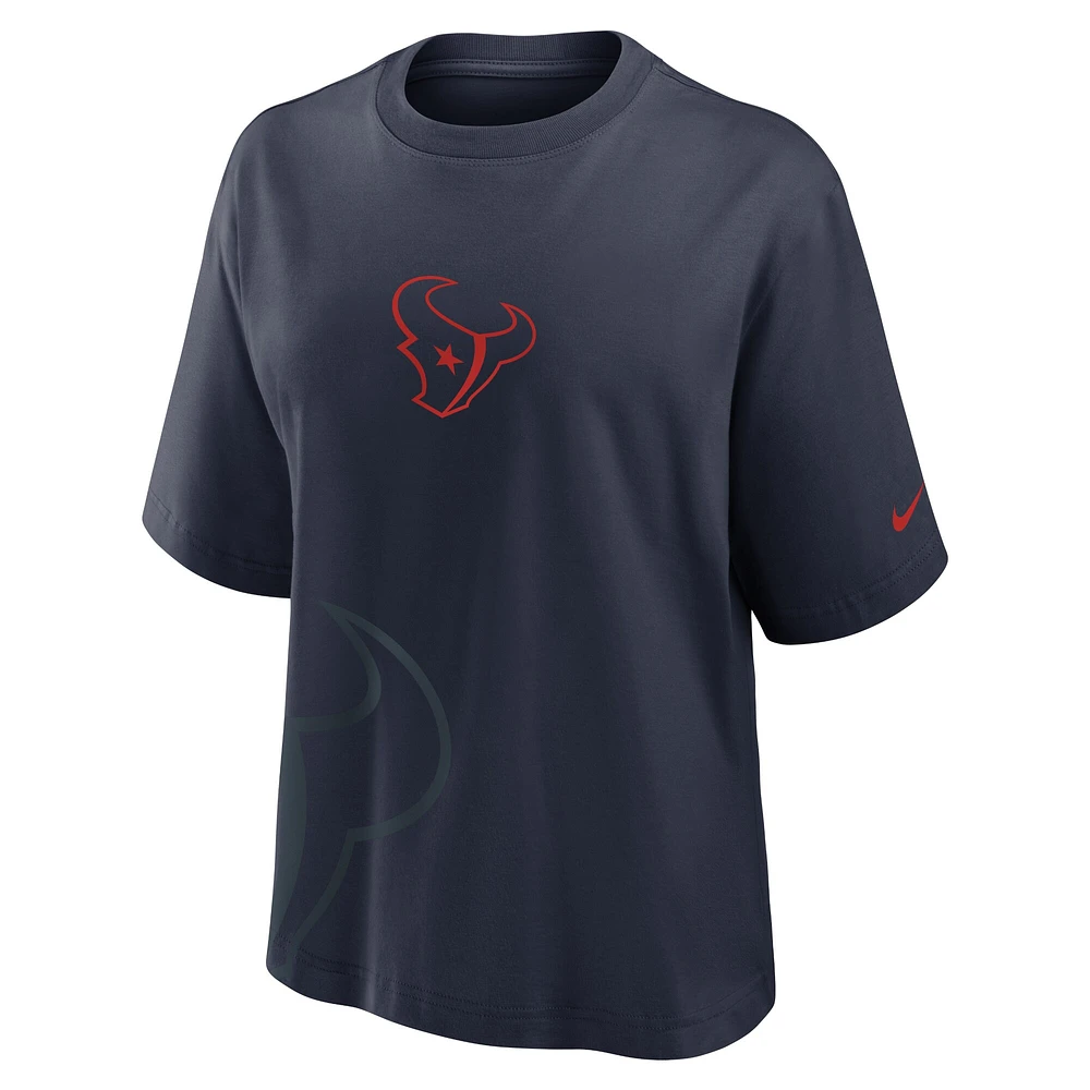 T-shirt Nike Houston Texans Boxy pour femmes, bleu marine