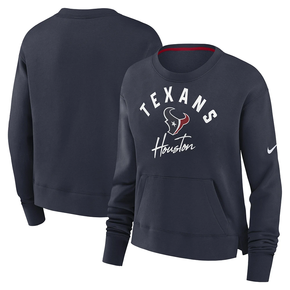 Women's Nike Navy Houston Texans High Hip Fleece Pullover Sweatshirt