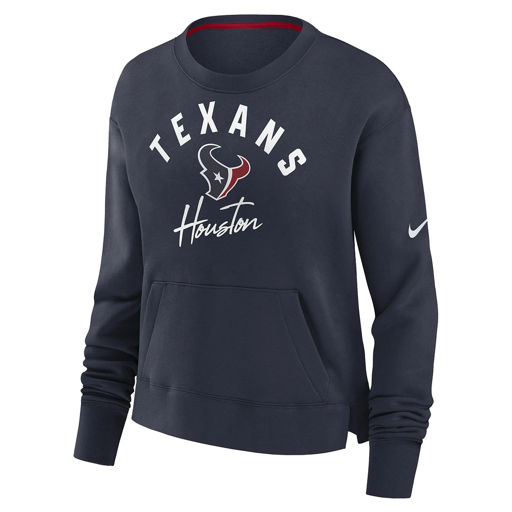 Women's Nike Navy Houston Texans High Hip Fleece Pullover Sweatshirt