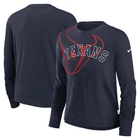 T-shirt à manches longues court et tendance avec logo superposé des Houston Texans de Nike pour femme