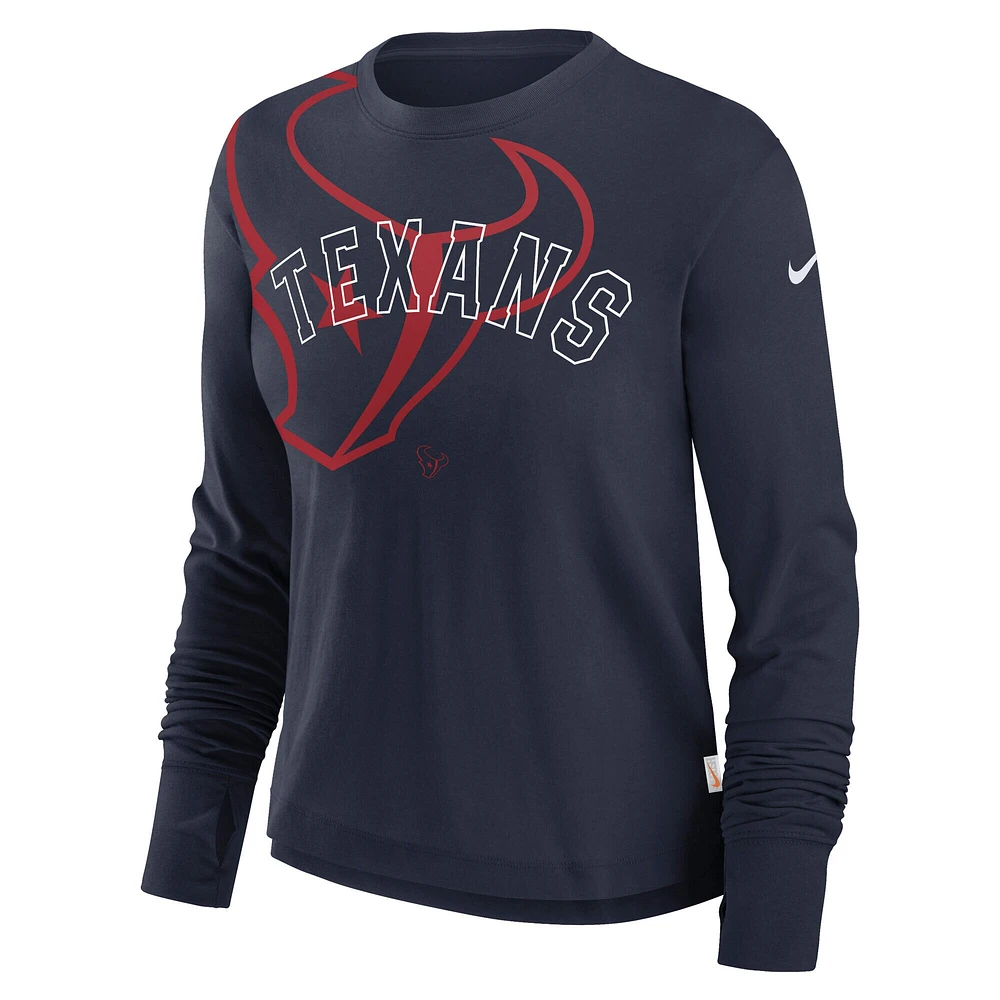 T-shirt à manches longues court et tendance avec logo superposé des Houston Texans de Nike pour femme