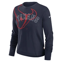 T-shirt à manches longues court et tendance avec logo superposé des Houston Texans de Nike pour femme