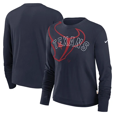 T-shirt à manches longues court et tendance avec logo superposé des Houston Texans de Nike pour femme