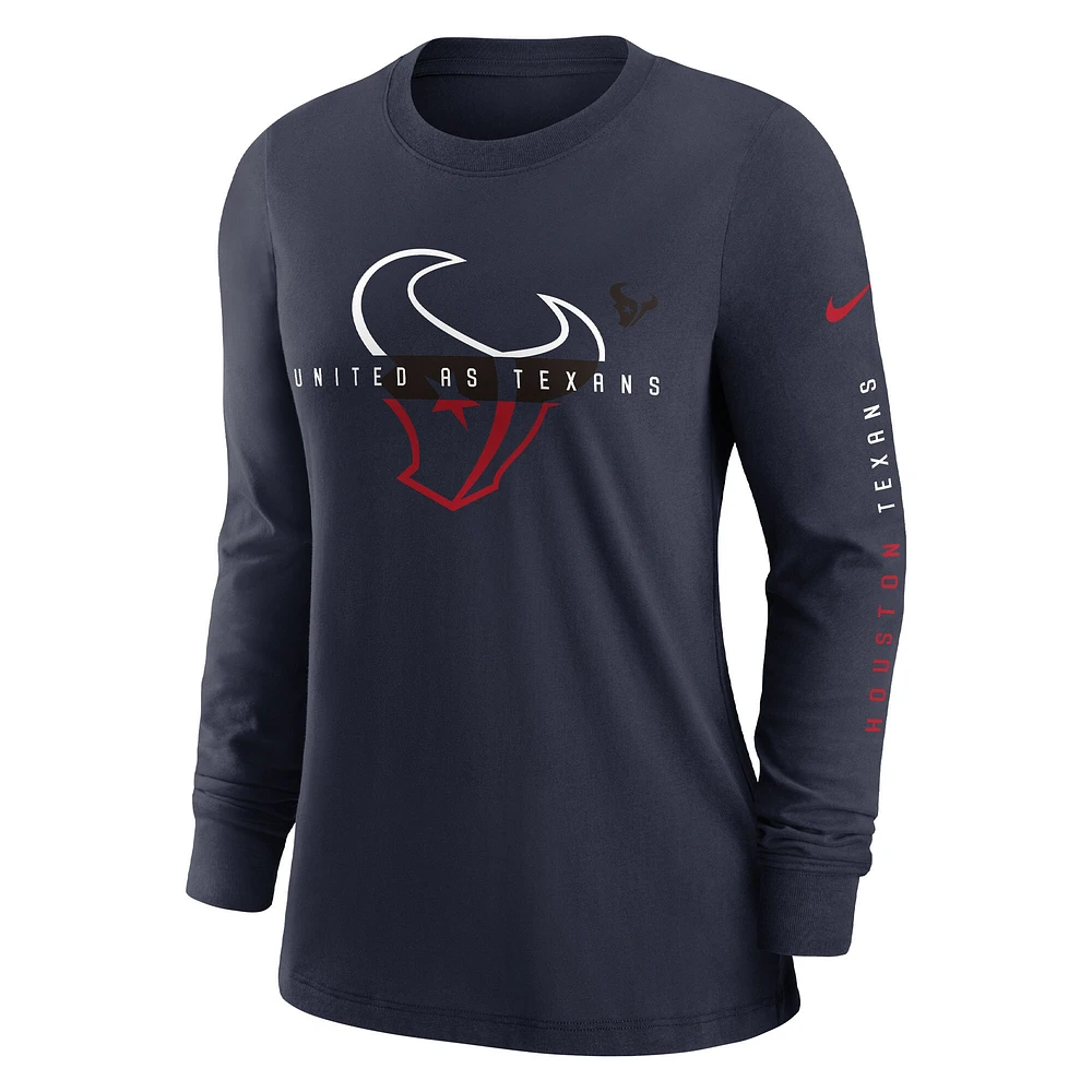 T-shirt à manches longues Nike Houston Texans Prime Split pour femme - Bleu marine