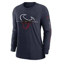 T-shirt à manches longues Nike Houston Texans Prime Split pour femme - Bleu marine