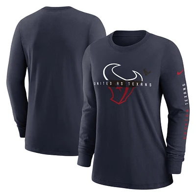 T-shirt à manches longues Nike Houston Texans Prime Split pour femme - Bleu marine