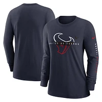 T-shirt à manches longues Nike Houston Texans Prime Split pour femme - Bleu marine