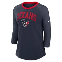 Women's Nike Navy Houston Texans Raglan 3/4 Sleeve T-Shirt