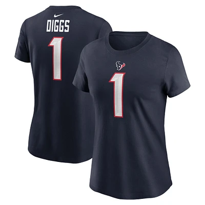 T-shirt Nike Stefon Diggs pour femmes, bleu marine, nom et numéro du joueur des Houston Texans