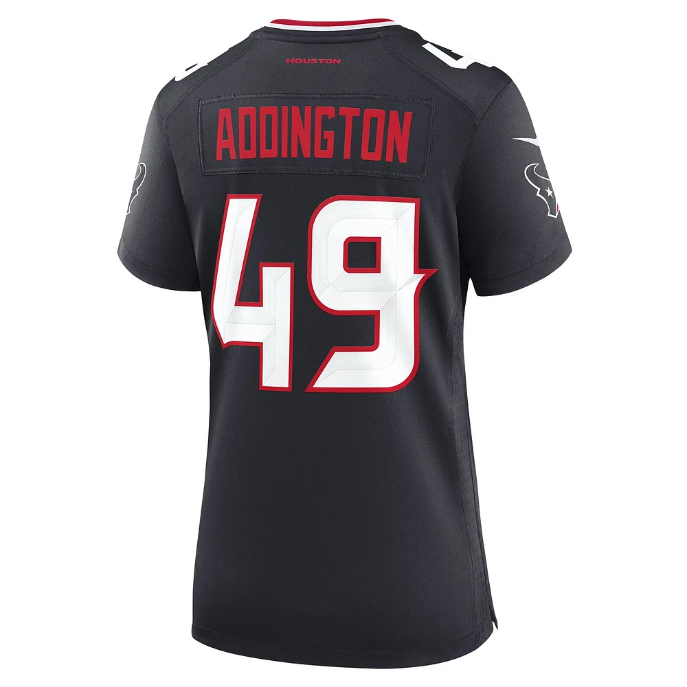Maillot Nike Tucker Addington bleu marine pour femme des Houston Texans