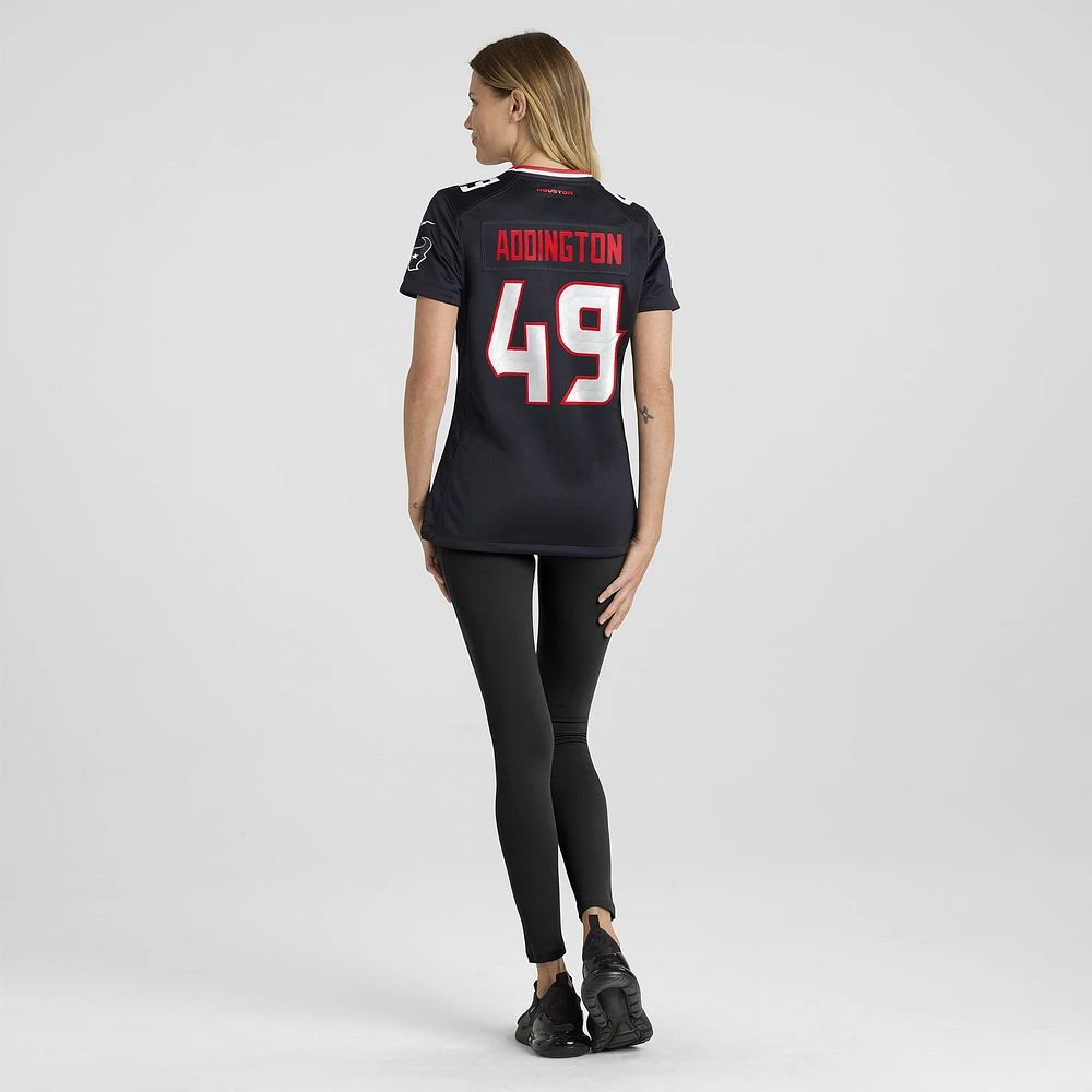 Maillot Nike Tucker Addington bleu marine pour femme des Houston Texans