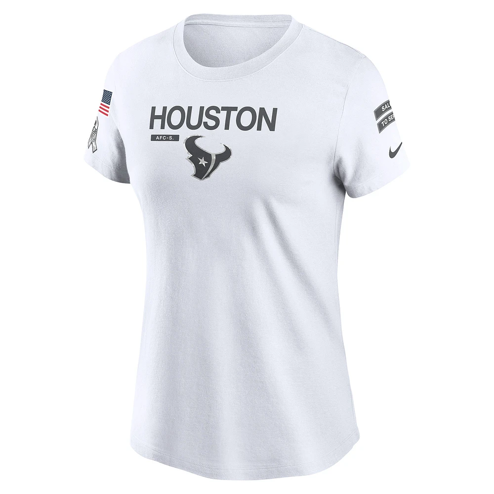 T-shirt Nike Houston Texans 2024 Salute To Service Legend Performance pour femme blanc