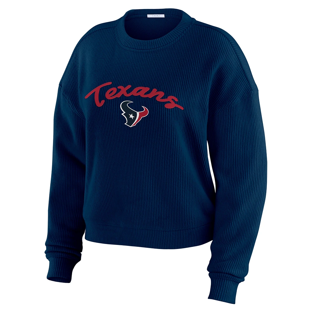 Women's WEAR by Erin Andrews  Cream Houston Texans Plus Knitted Tri-Blend Long Sleeve T-Shirt & Pants Lounge Set