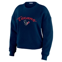 Ensemble de détente pour femme WEAR by Erin Andrews en tricot tri-blend à manches longues et pantalon crème Houston Texans grande taille