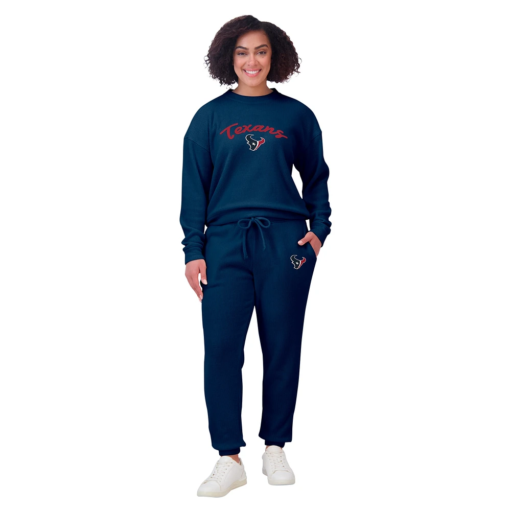 Ensemble de détente pour femme WEAR by Erin Andrews en tricot tri-blend à manches longues et pantalon crème Houston Texans grande taille