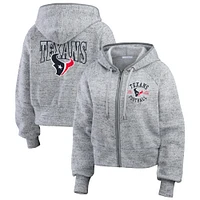 Sweat à capuche court en polaire moucheté Heather Gray Houston Texans pour femme par Erin Andrews