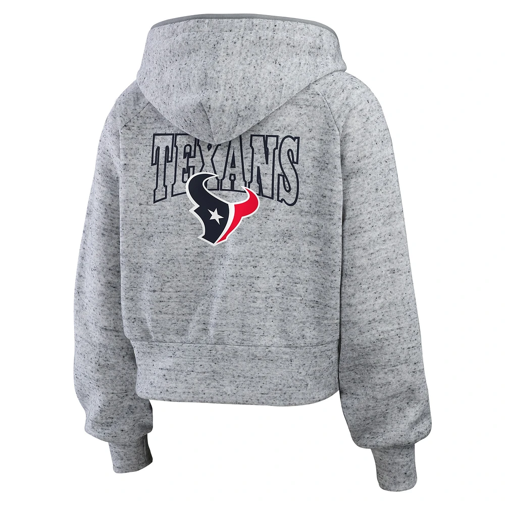 Women's WEAR by Erin Andrews  Heather Gray Houston Texans Speckled Fleece Cropped Full-Zip Hoodie