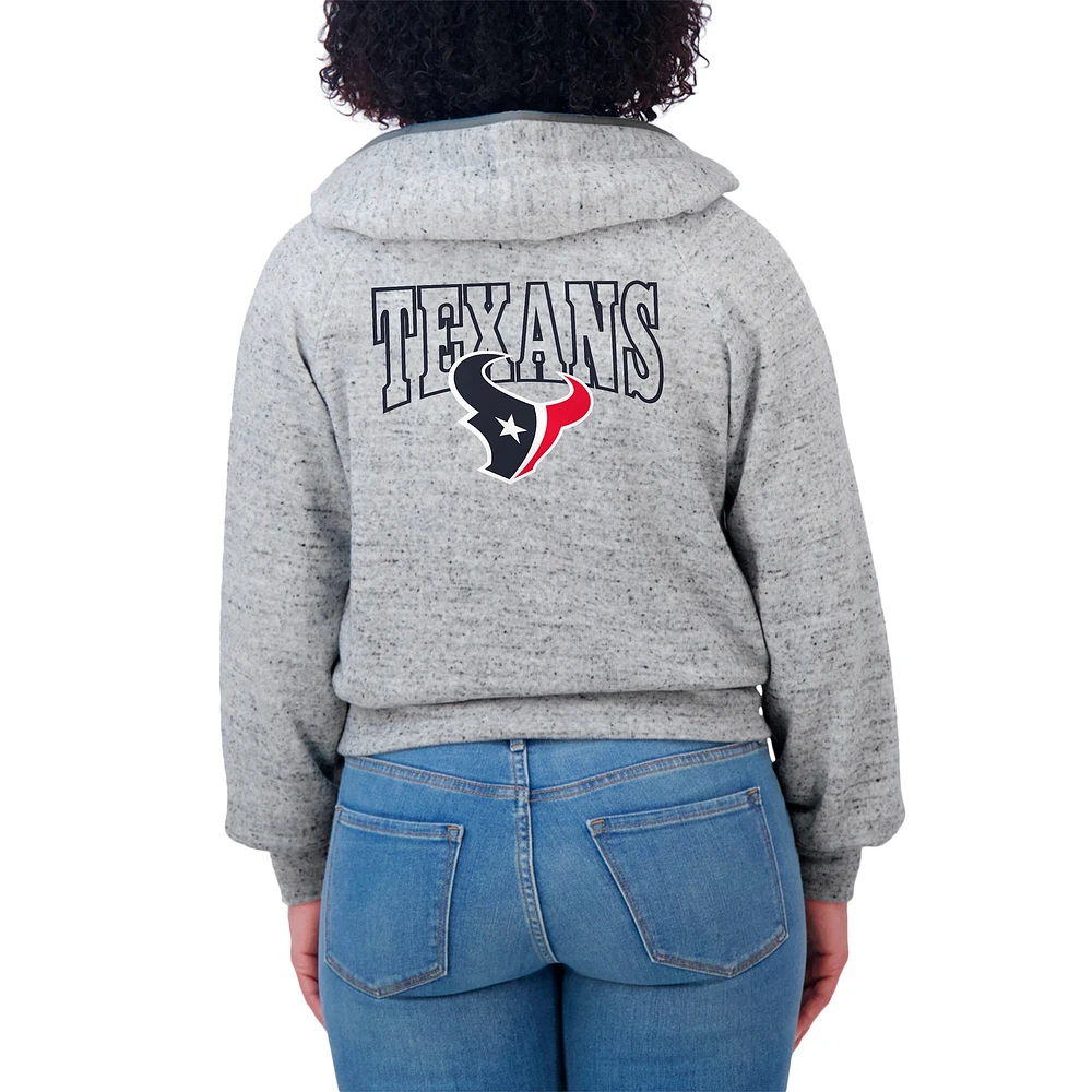 Women's WEAR by Erin Andrews  Heather Gray Houston Texans Speckled Fleece Cropped Full-Zip Hoodie