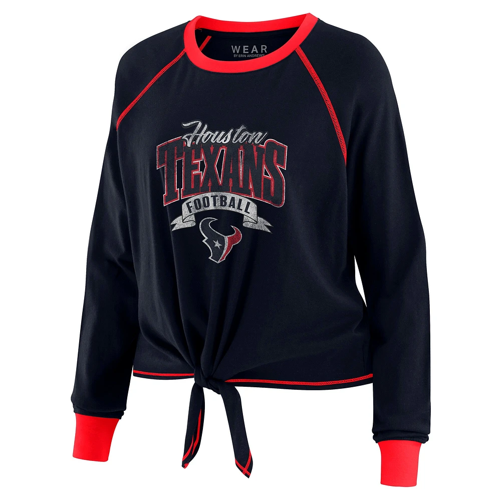 Women's WEAR by Erin Andrews Navy/Red Houston Texans Plus Tie-Front Long Sleeve Top