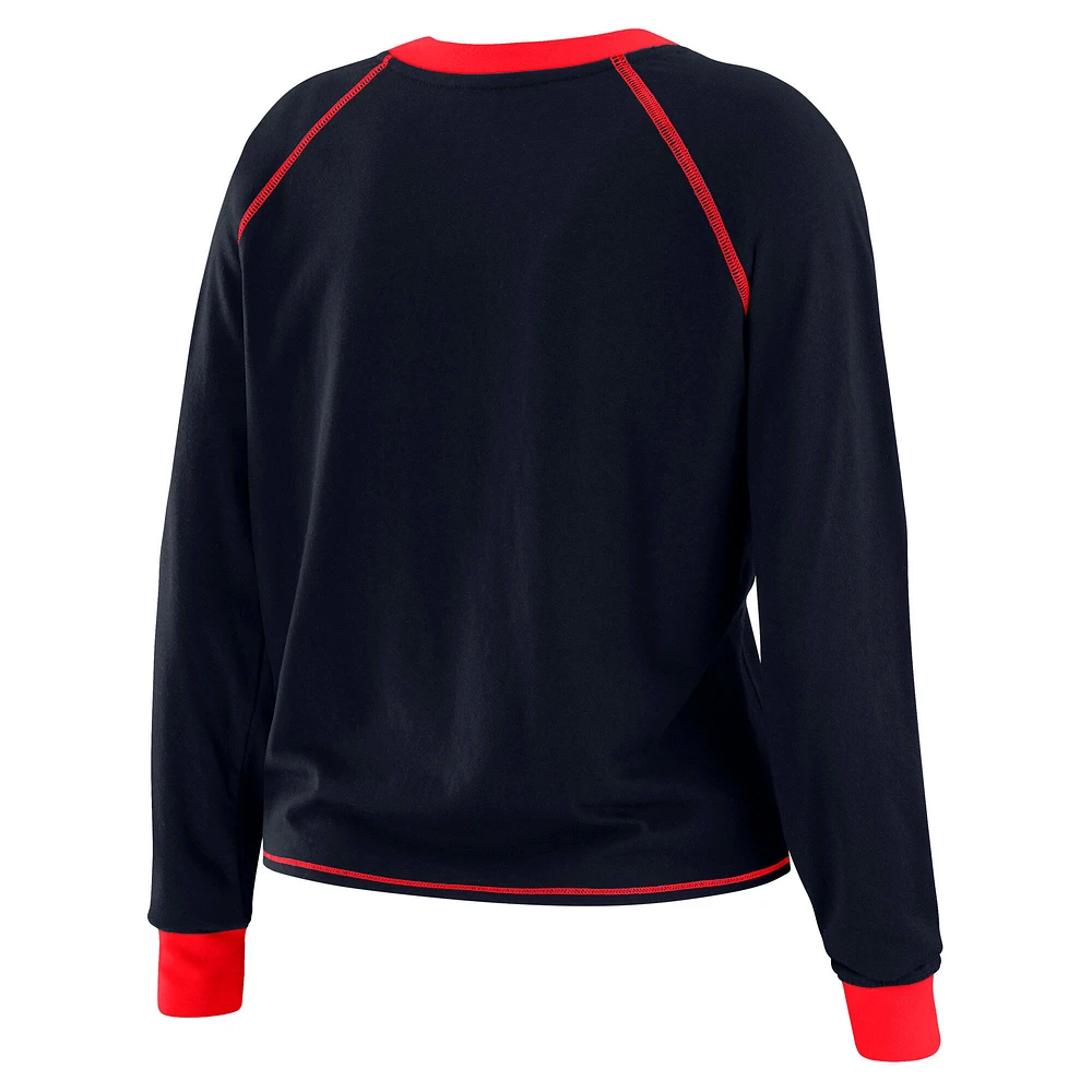 Women's WEAR by Erin Andrews Navy/Red Houston Texans Plus Tie-Front Long Sleeve Top