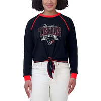 Women's WEAR by Erin Andrews Navy/Red Houston Texans Plus Tie-Front Long Sleeve Top