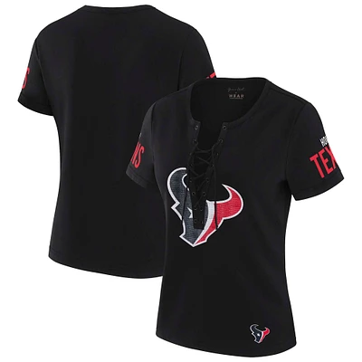 Women's WEAR by Erin Andrews x Gracie Hunt Black Houston Texans Draft Me Lace-Up T-Shirt