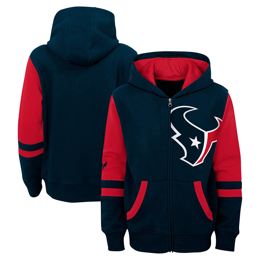 Youth Navy Houston Texans Stadium Color-Block Full-Zip Hoodie