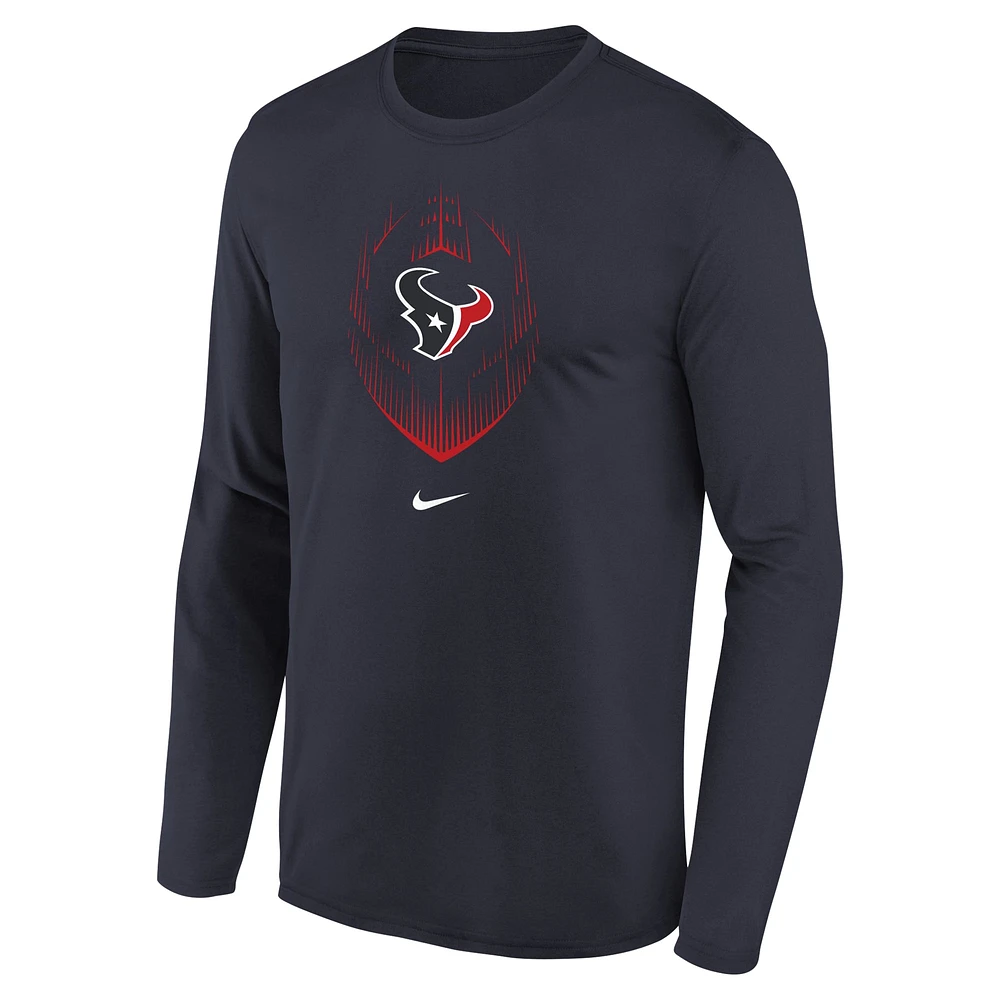 T-shirt à manches longues Nike bleu marine Houston Texans Legend Icon pour jeune