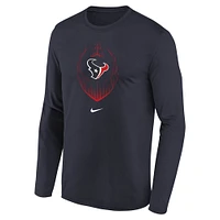 T-shirt à manches longues Nike bleu marine Houston Texans Legend Icon pour jeune