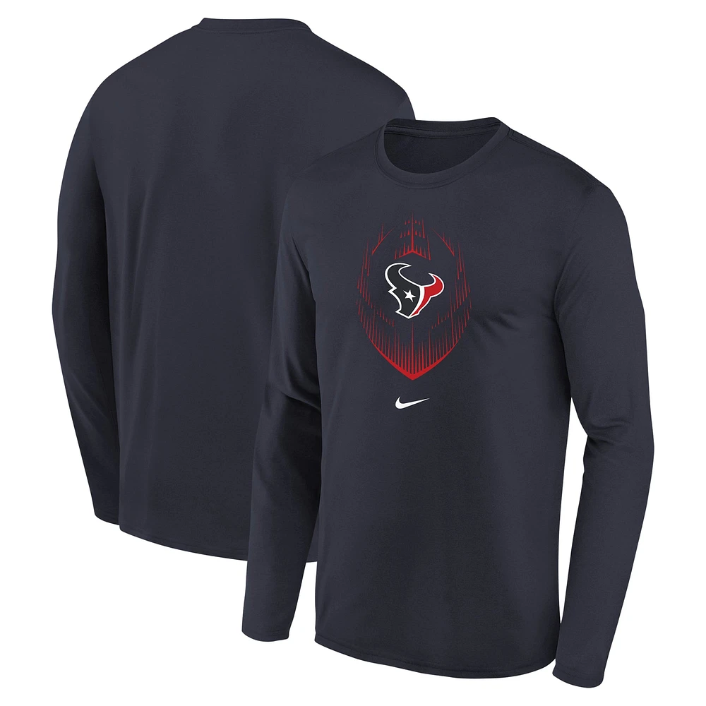 T-shirt à manches longues Nike bleu marine Houston Texans Legend Icon pour jeune