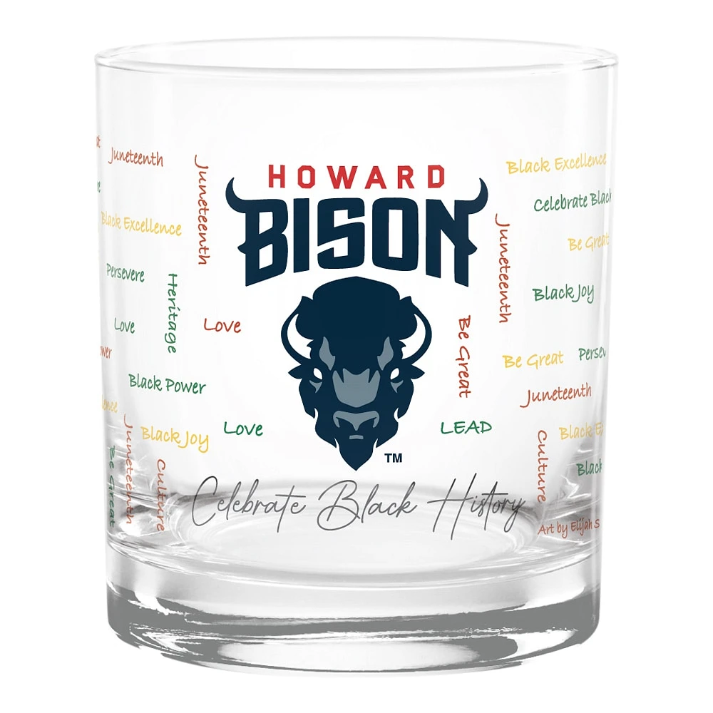 Howard Bison 14oz. Black History Month Rocks Glass