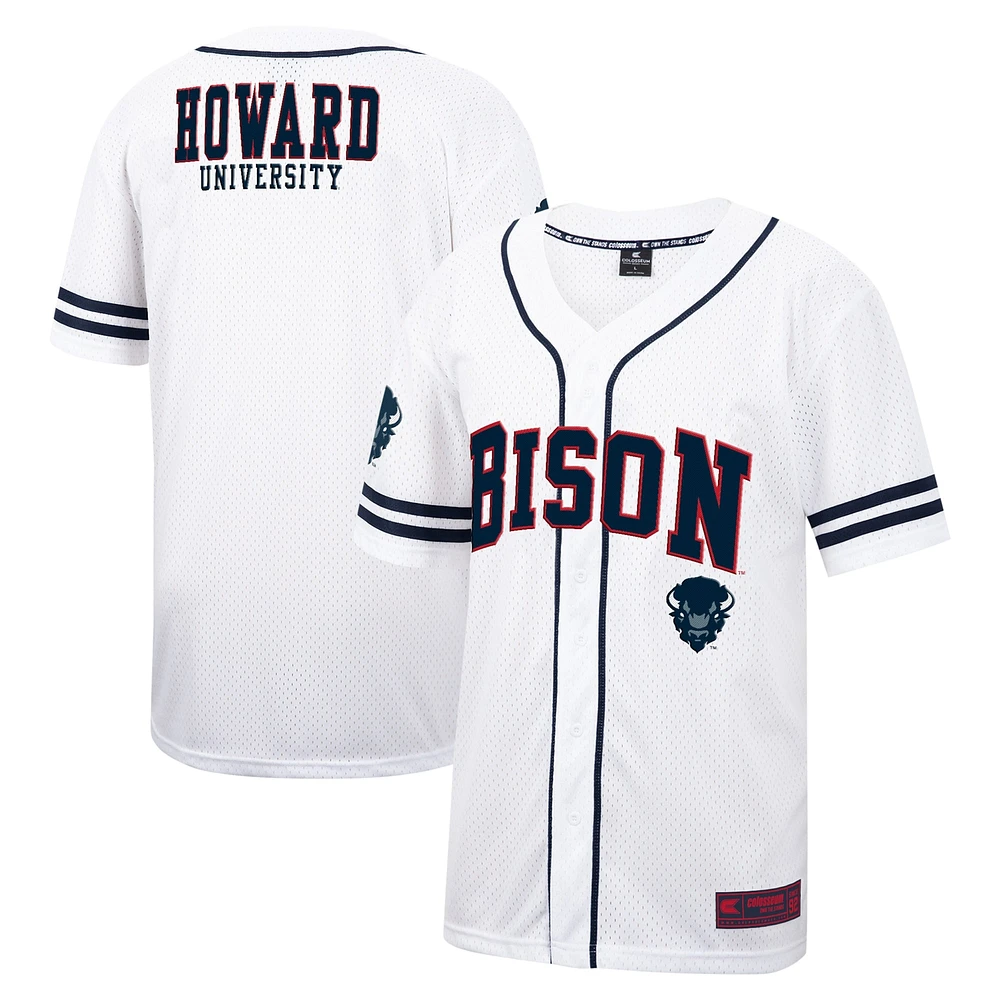 Maillot de baseball boutonné en maille Free Spirited Colosseum blanc Howard Bison pour hommes