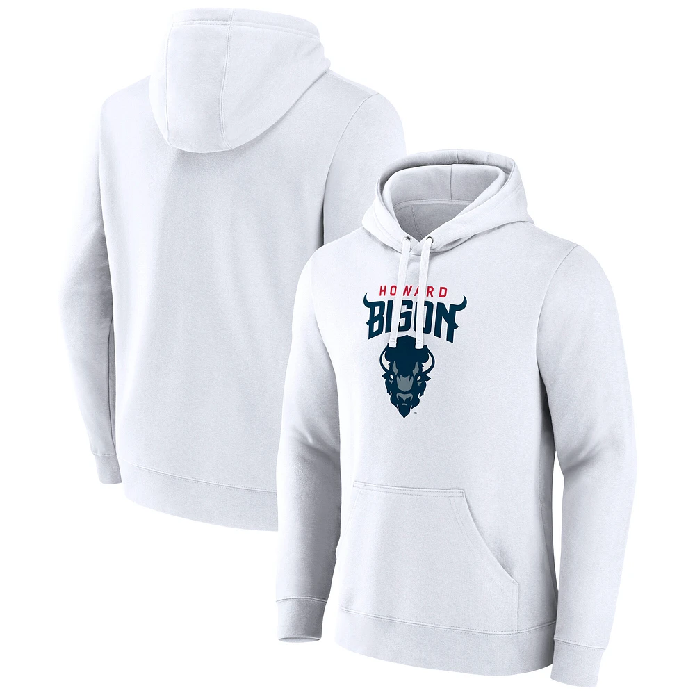 Men's Fanatics  White Howard Bison Primary Logo Pullover Hoodie