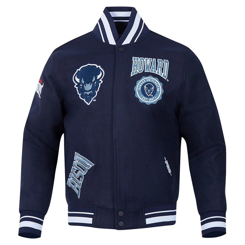 Veste à glissière complète en laine Howard Bison Crest Pro Standard pour hommes, bleu marine